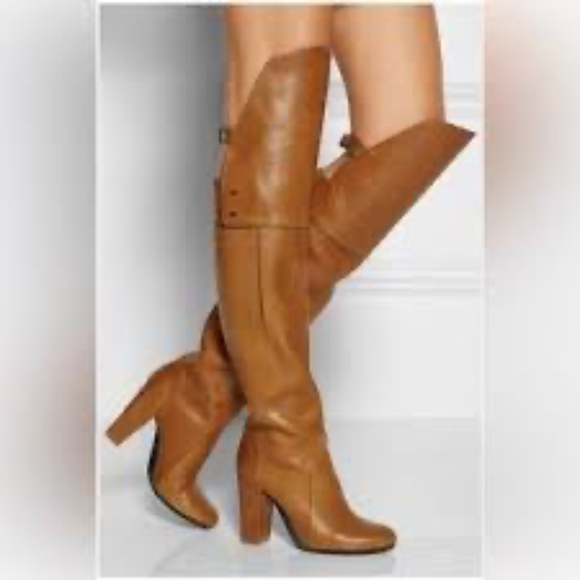 NWT Phillip Lim 'ORA' TAN LEATHER OVER THE KNEE HIGH HEEL TALL RIDING BOOTS 39.5 - Picture 1 of 14